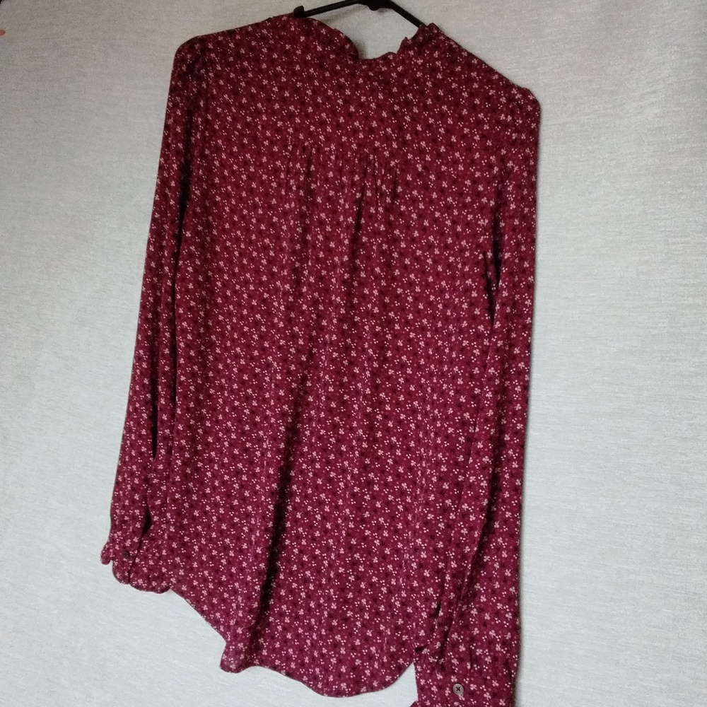 LOFT Burgundy Floral Blouse Size SMALL - Picture 6 of 8